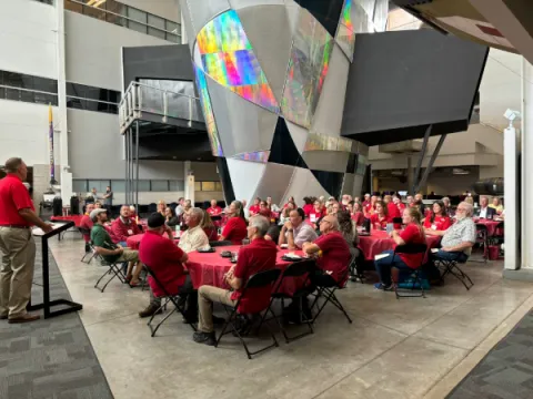 Vice President Jason Henderson addresses Extension Council Day on Campus participants over lunch