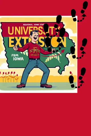 Man in front of the state of Iowa with dance steps